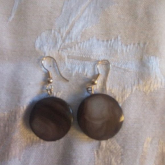 Brown 16" Round Glass Bead Chain w/ 4" Attached Glass Bead Drop & Earring Set - Picture 5 of 6